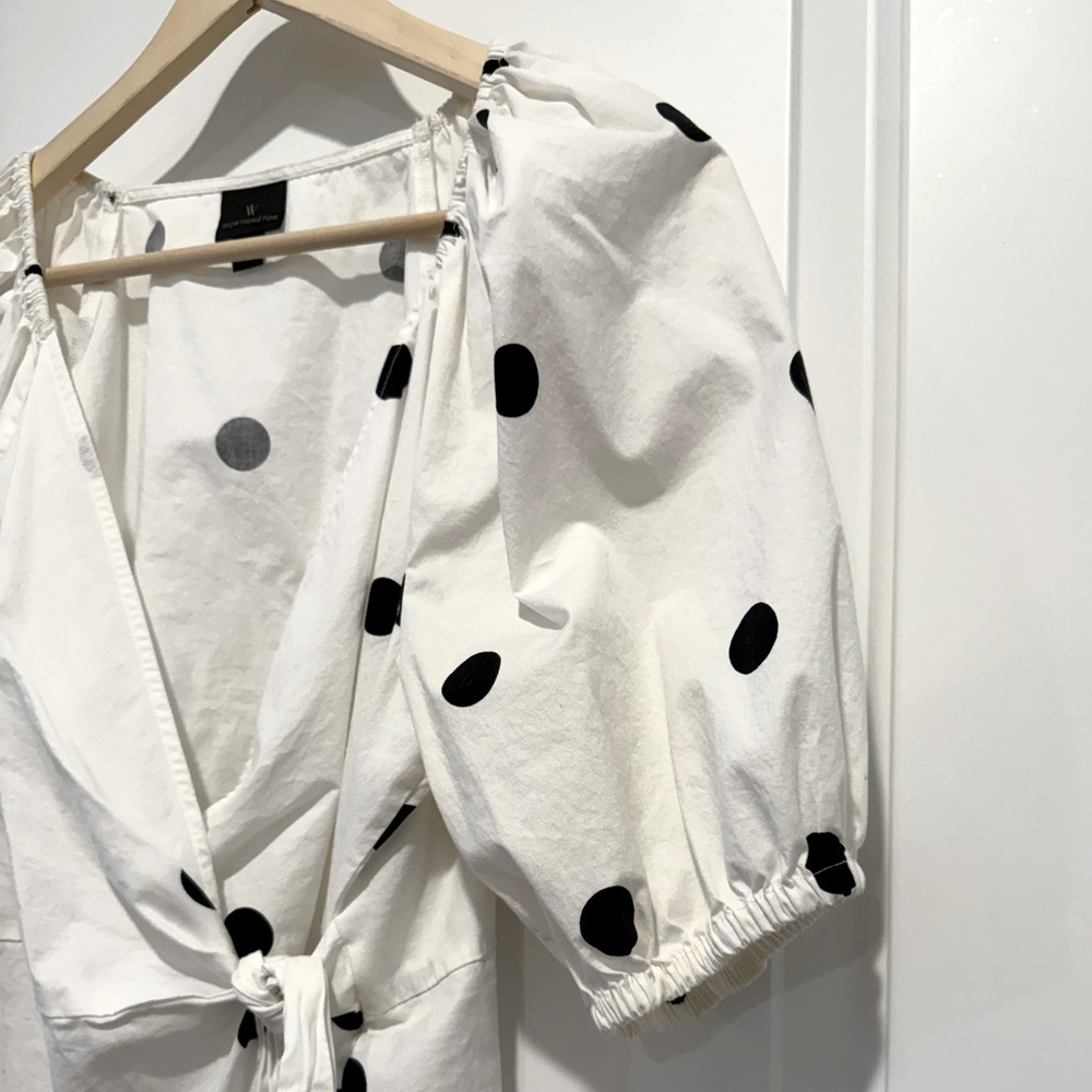 Worthington White Puff Sleeve Blouse with Tie Front